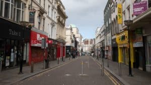 Bold Street is deserted during coronavirus lock down, Liverpool, UK.