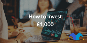 An image of a computer with the text "How to invest £1,000" and The Motley Fool jester cap logo.