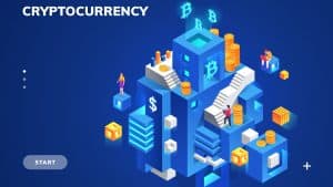 Isometric illustration for cryptocurrency and blockchain technology