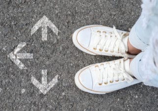 White casual shoes making decision