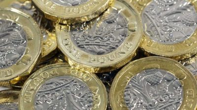 Stack of new one pound coins