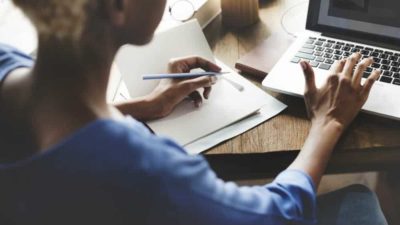 Lady researching stocks