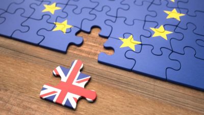 United Kingdom leaving the European Union represented in puzzle pieces.