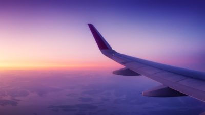 Aircraft wind on the sunrise sky background.