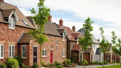Modern brick houses, built to traditional designs on a housing development in Northern England.