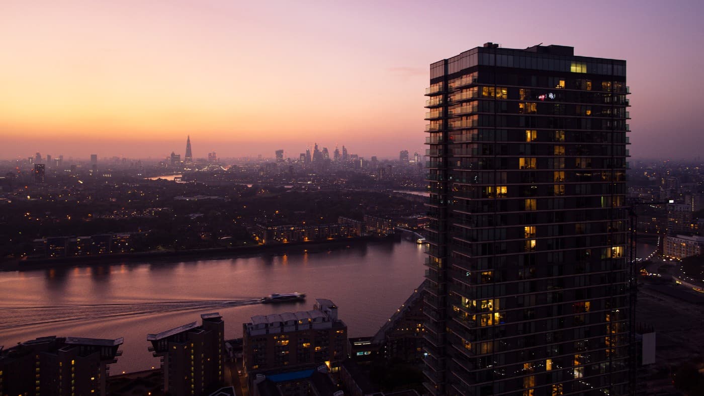 Elevated view over city of London skyline