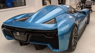 Back view of blue NIO EP9 electric vehicle