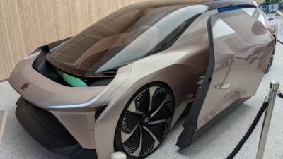 Futuristic front of NIO car in Norwegian showroom
