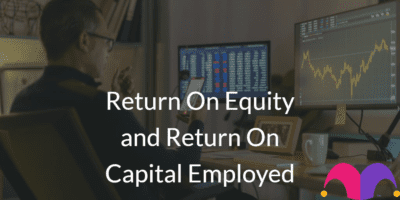 Person in front of the computer with the text "Return On Equity and Return On Capital Employed" and the Motley Fool Logo