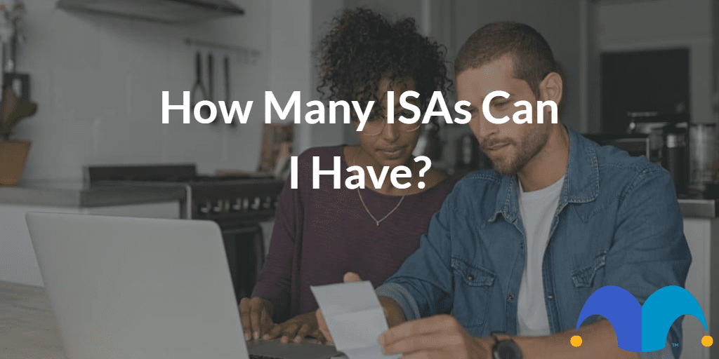 Couple doing online research with the text “How many ISAs can I have?” and The Motley Fool jester cap logo