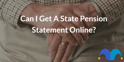Elderly hands with the text “Can I get a State Pension statement online” and The Motley Fool jester cap logo
