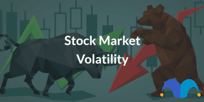 Stock Bear and Bull graphic with the text “Stock Market Volatility” and The Motley Fool jester cap logo