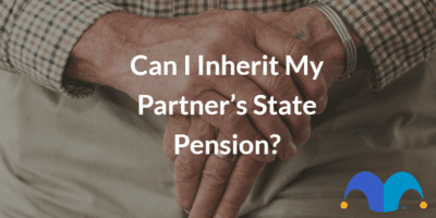 Elderly hands with the text “Can I inherit my partner’s state pension?” and The Motley Fool jester cap logo