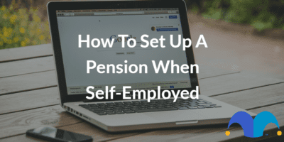 Laptop with the text “How to set up a pension when self-employed” and The Motley Fool jester cap logo