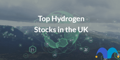 Digital planet icons with the text “Top Hydrogen Stocks in the UK” and The Motley Fool jester cap logo