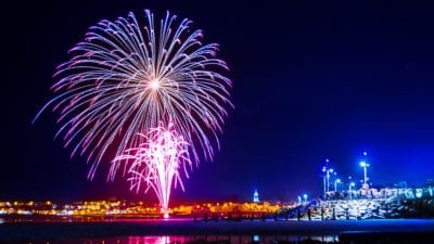 Fireworks display in the shape of willow at Newcastle, Co. Down , Northern Ireland at Halloween.