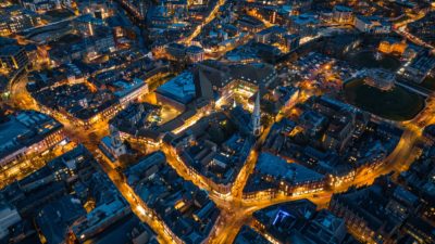 Aerial view of York downtown at night