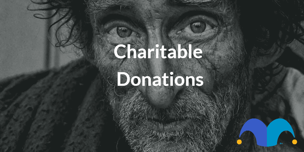 Person in need with the text “Charitable Donations” and The Motley Fool jester cap logo