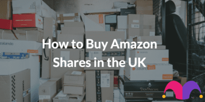 A box of packages with the text, "How to Buy Amazon Shares in the UK"
