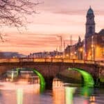 Grattan Bridge in Dublin, Ireland, on the River Liffey at sunset