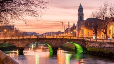 Grattan Bridge in Dublin, Ireland, on the River Liffey at sunset
