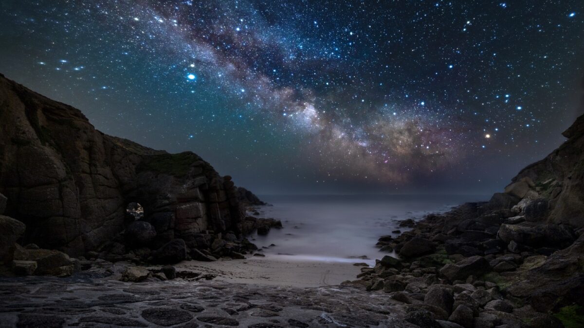 The Milky Way at night, over Porthgwarra beach in Cornwall