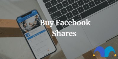 Phone with facebook app open with the text “Buy Facebook Shares” and The Motley Fool jester cap logo