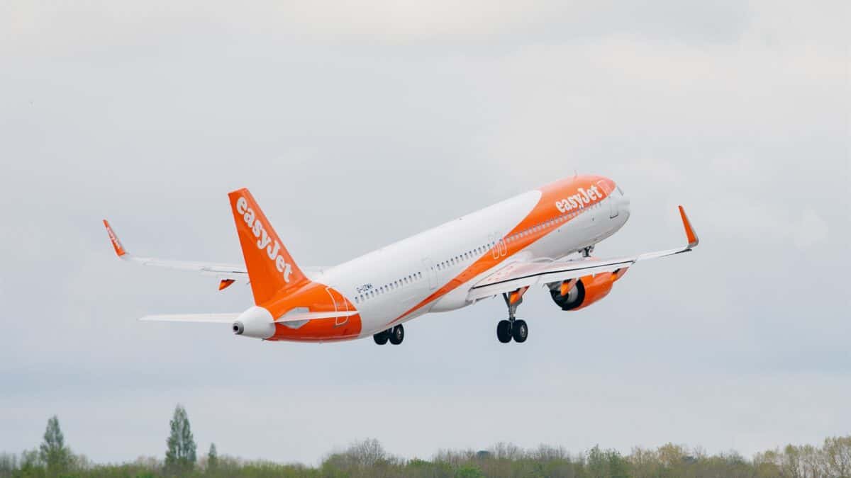 Picture of an easyJet plane taking off.